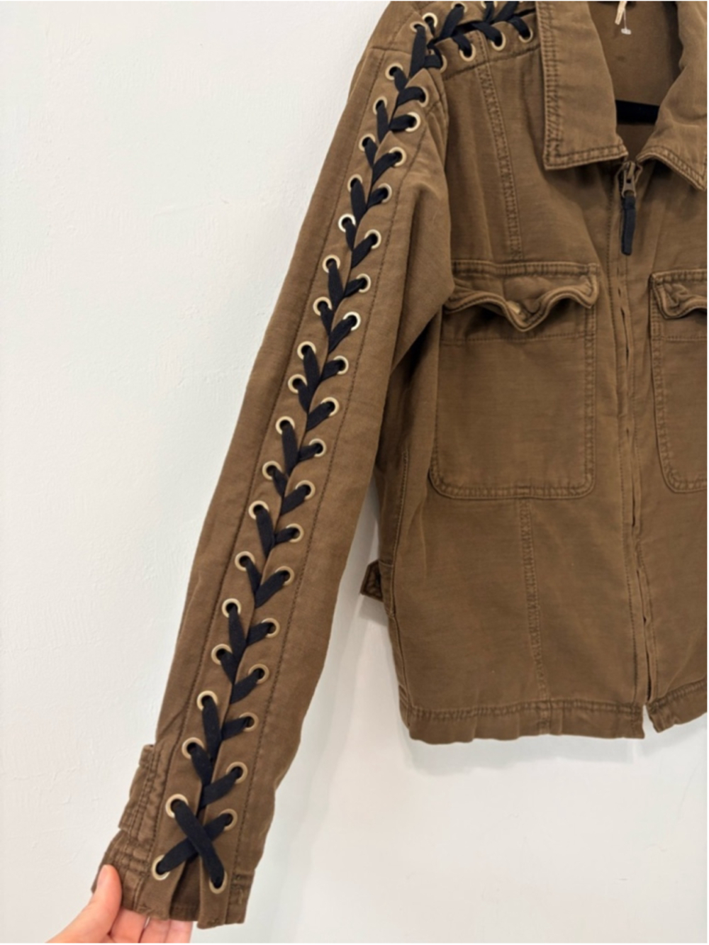 Free People Faye Military Lace Up Sleeve Jacket Brown Sz S EUC - Picture 11 of 13